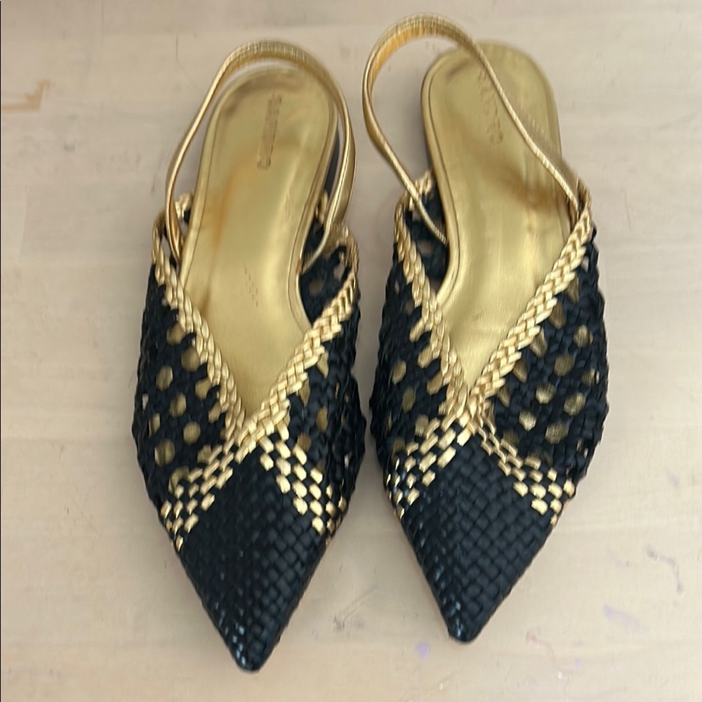 Sandro Black and Gold Flats with Woven Design size 36